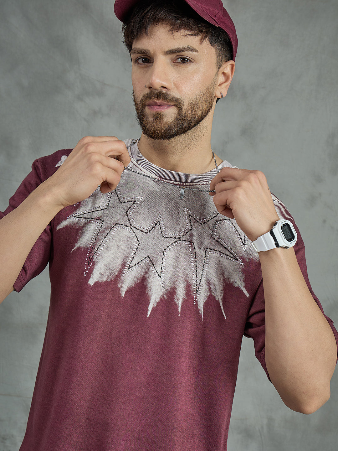 Heather Rose Ombre Star Embroidery Oversized T-shirt