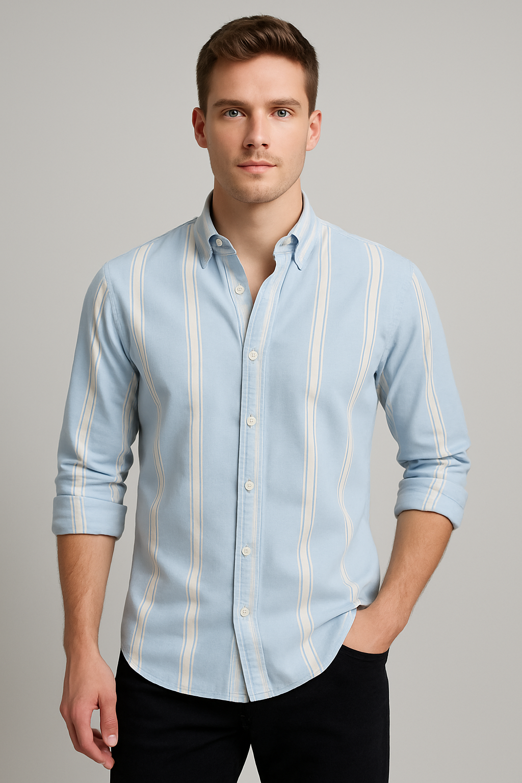 Light Blue Broad Stripe Shirt