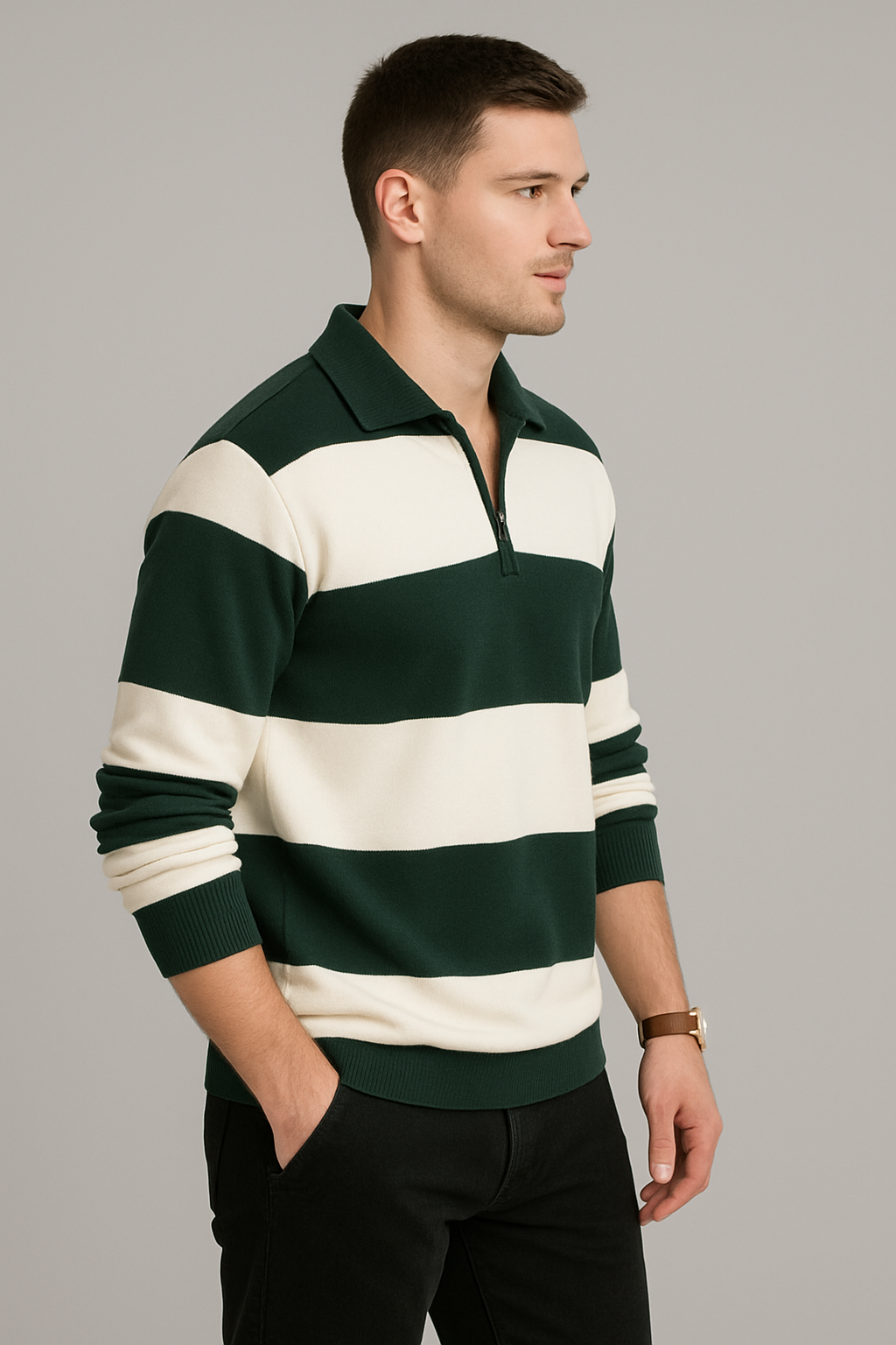 Bottle Green And Butter Regular Fit Full Sleeves T-Shirt