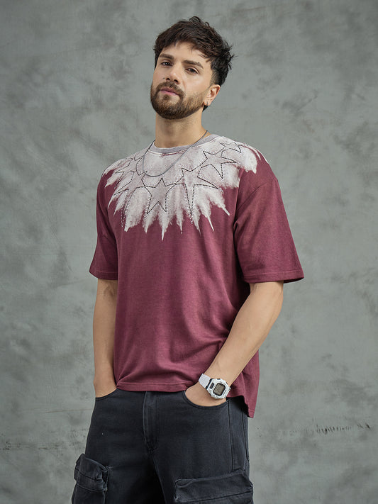 Heather Rose Ombre Star Embroidery Oversized T-shirt