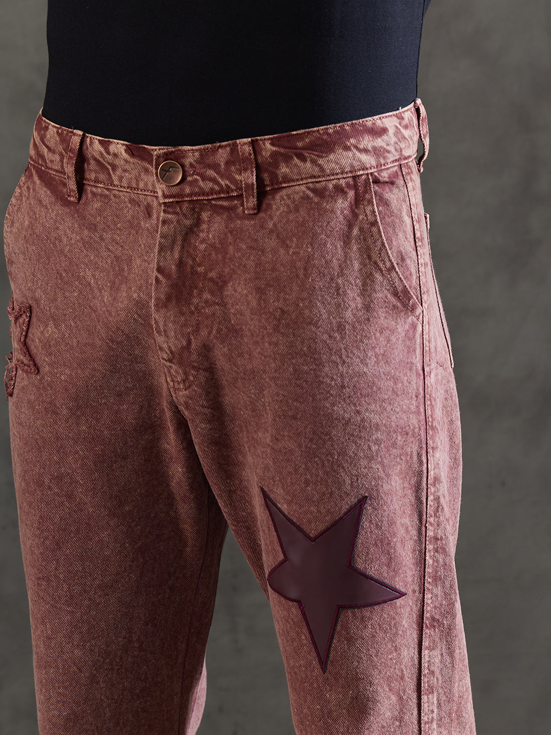 Copper Brown Star Embroidery Flared Denim