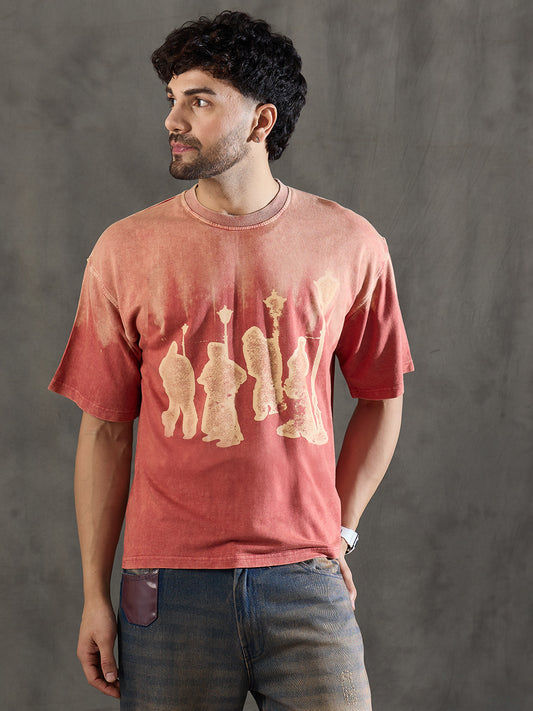 Rust Ombre Unknown Men Graphic Oversized Tshirt
