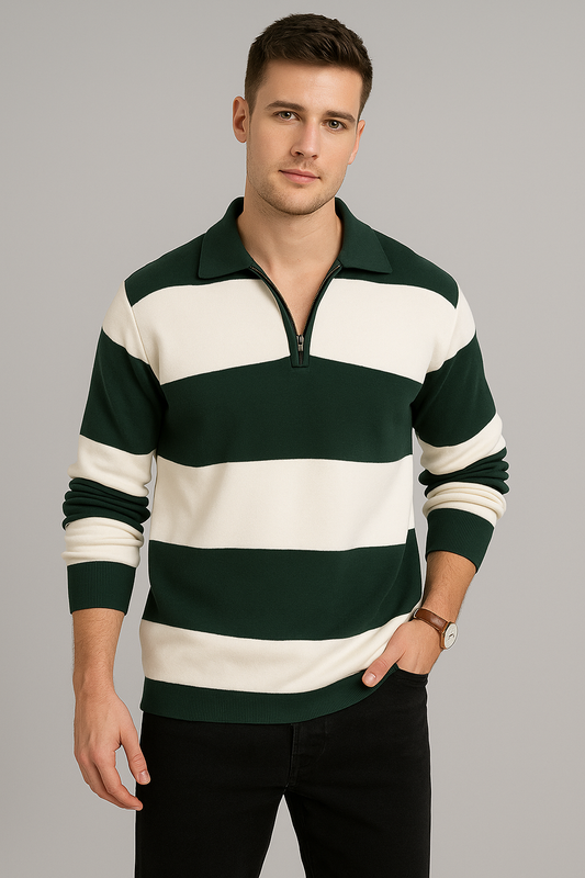 Bottle Green And Butter Regular Fit Full Sleeves T-Shirt