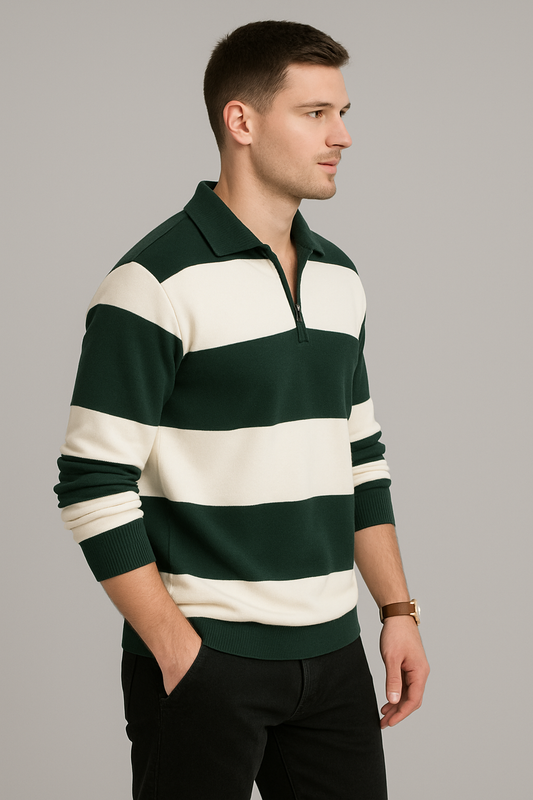 Bottle Green And Butter Regular Fit Full Sleeves T-Shirt