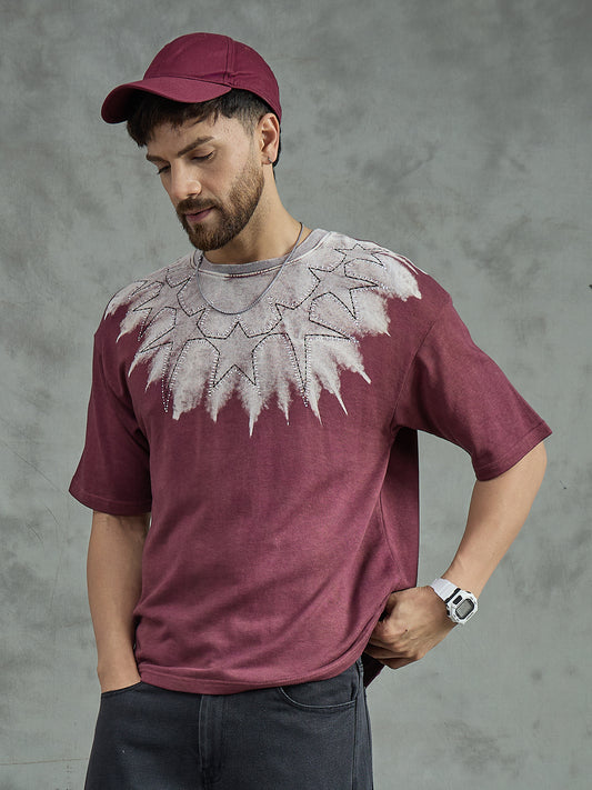 Heather Rose Ombre Star Embroidery Oversized T-shirt